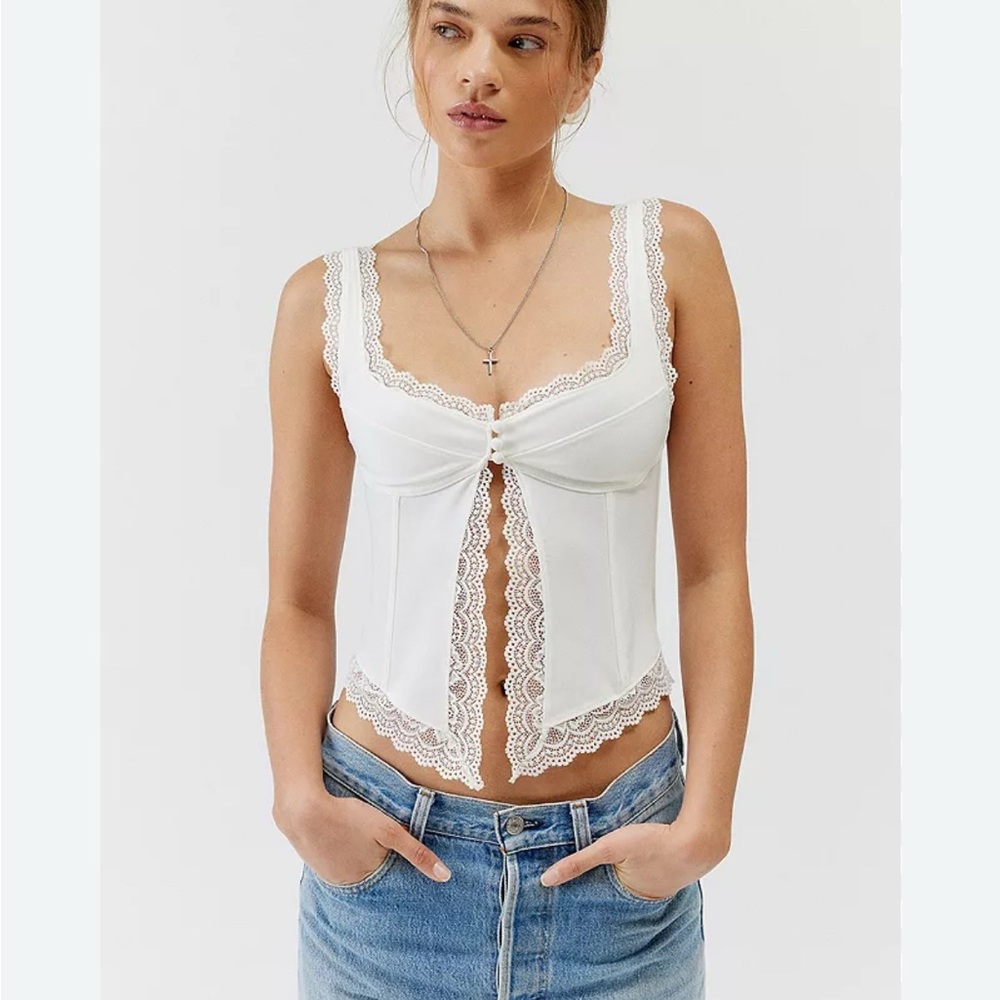 Urban Outfitters White Lace Detail Corset Top